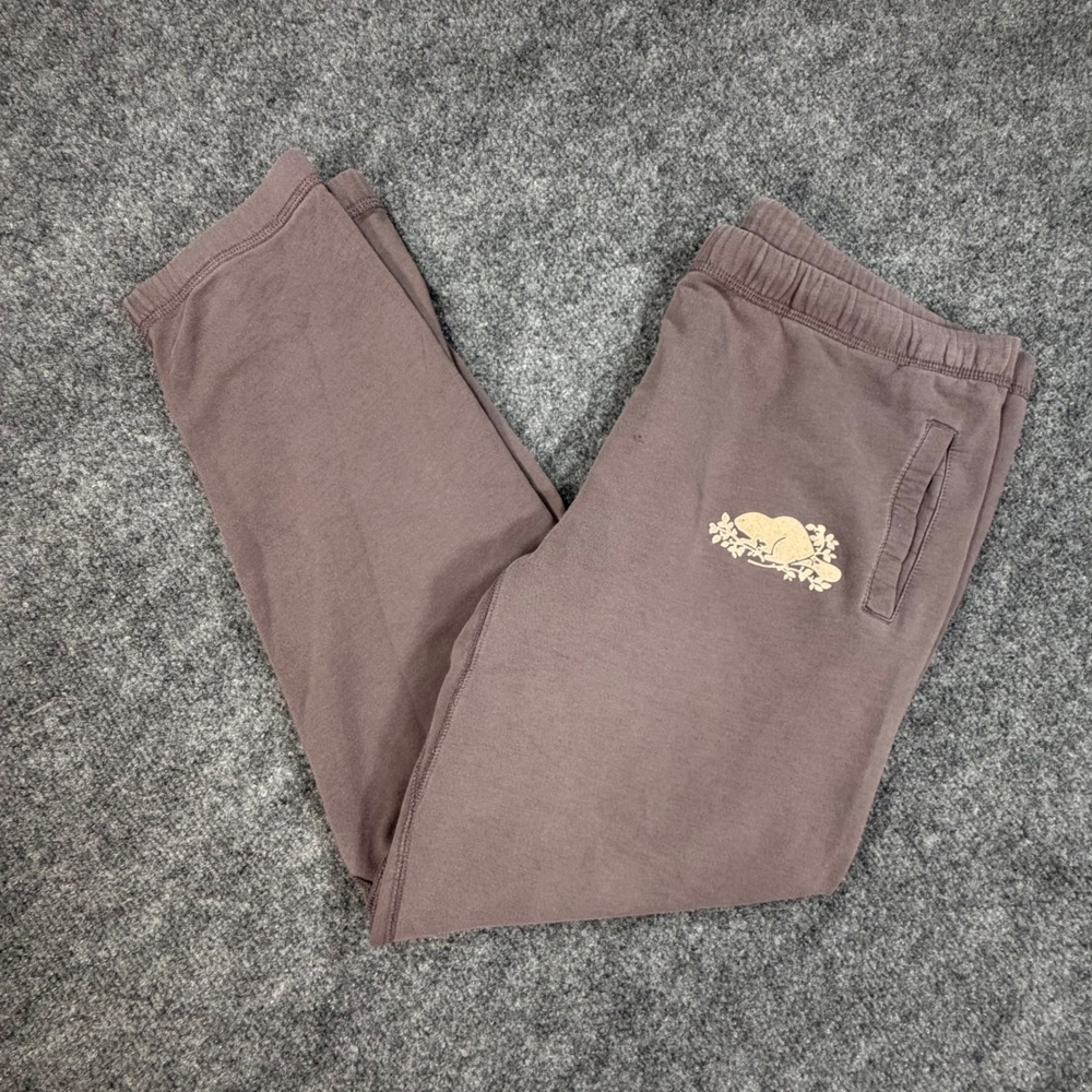 Roots Beaver Logo Mauve Purple grey Sweatpants Joggers Womens Large 1039